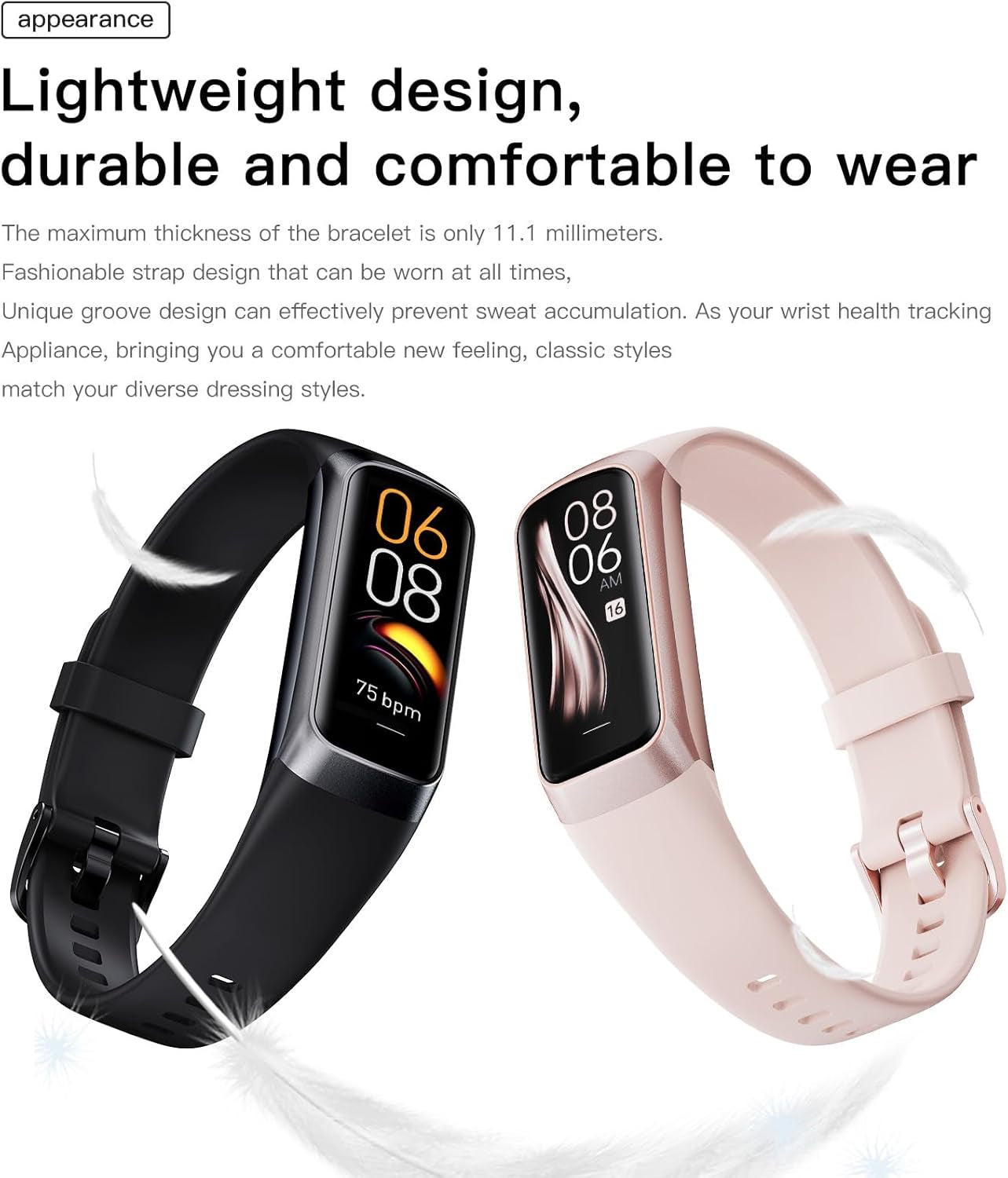 Keep Health Fitness Trackers for Women Men Amoled Step Counter Slim Thin 25 Sports Modes with Heart Rate Blood Pressure Monitor Alarm Stopwatch Timer Calories Burned IP68 Step Tracker Watch